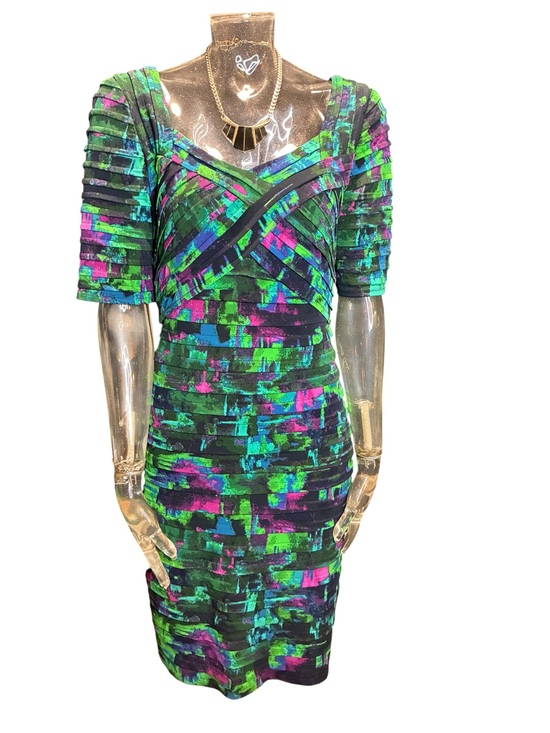 London Times Dresses & Skirts - London Times Multicolor Abstract Midi Dress in Green, Blue & Purple